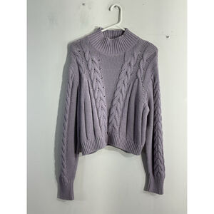 Womans Aeropostle Large Lavender Sweater Cable Knit Mock Neck Pullover